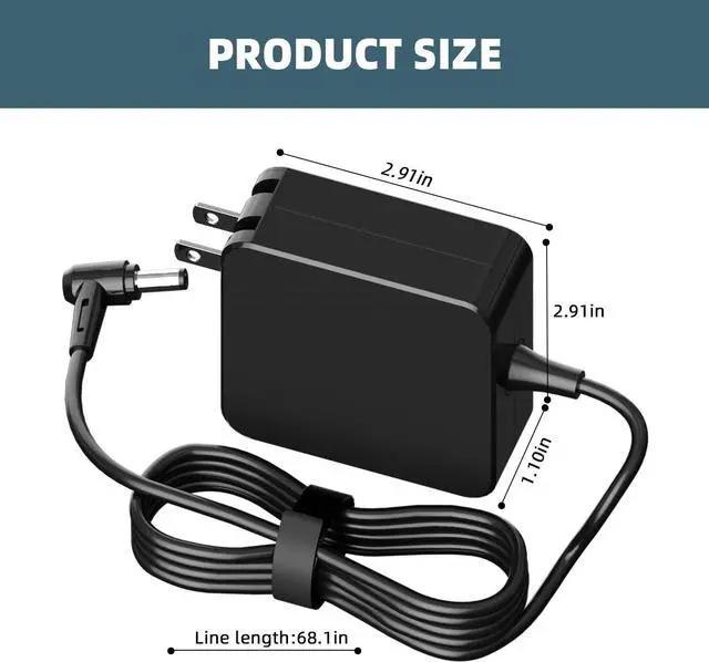 Alt view image 2 of 6 - 65W Laptop Charger Replacement for Asus Q551L, X551M, X555L, X550C, X551, U56E, Q500A, Q301L, R554L, S400C, S500C; PA-1650-78, ADP-45BW B, ADP-65DW B, EXA0703YH AC Laptop Power Supply Cord