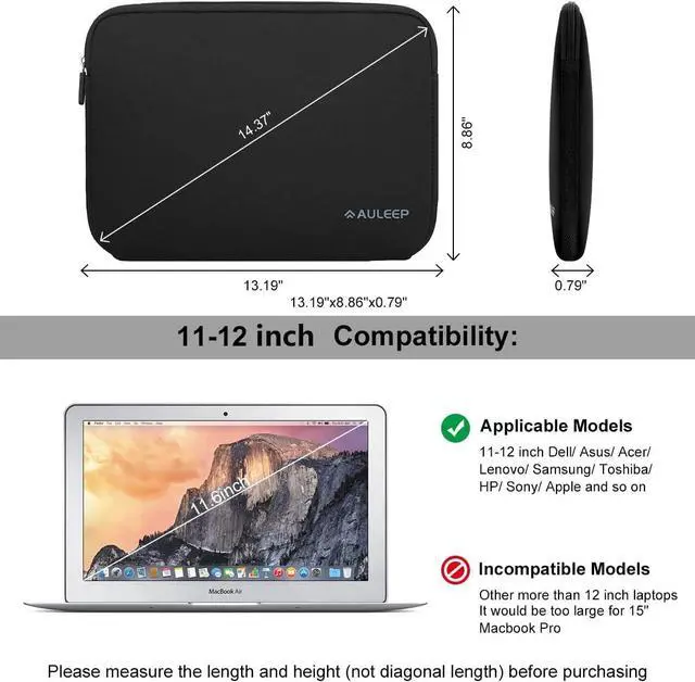Alt view image 2 of 7 - 11-12 Inch Laptop Sleeves Neoprene Notebook Computer Pocket Tablet Carrying Sleeve/Water-Resistant Compatible Laptop Sleeve for ////HP Black