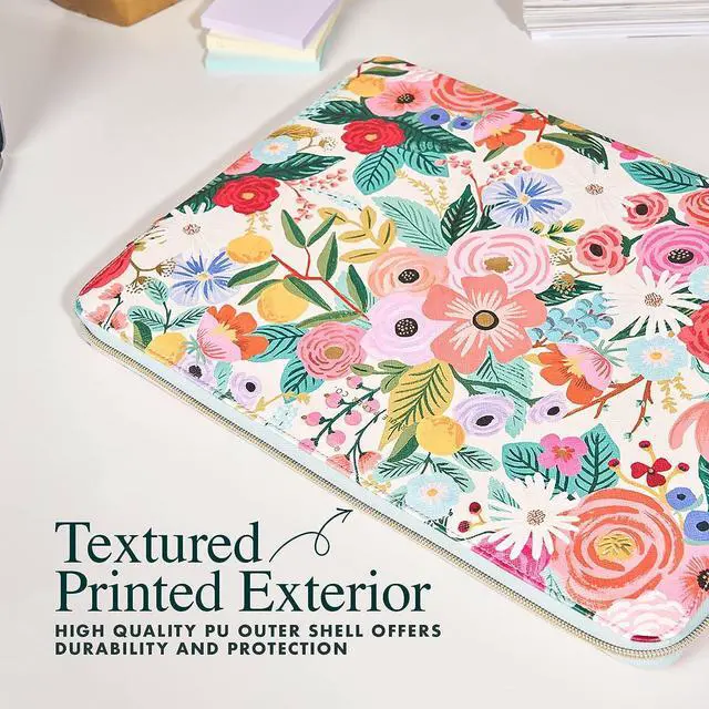 Alt view image 4 of 6 - Rifle Paper Co. Laptop Sleeve 17 - Laptop Carrying Case with Padded Exterior Satin Interior Metallic Zipper - Floral Laptop Bag For MacBook Pro/Air M2 13 inch HP Asus Dell - Garden Party Blush