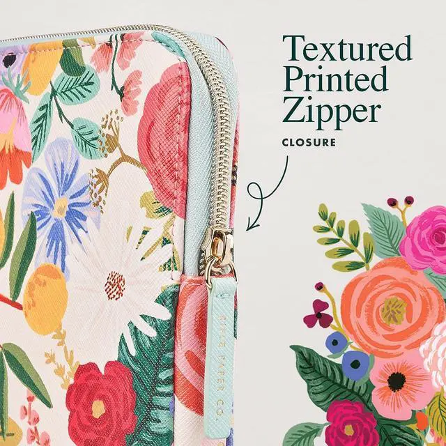 Alt view image 6 of 6 - Rifle Paper Co. Laptop Sleeve 17 - Laptop Carrying Case with Padded Exterior Satin Interior Metallic Zipper - Floral Laptop Bag For MacBook Pro/Air M2 13 inch HP Asus Dell - Garden Party Blush