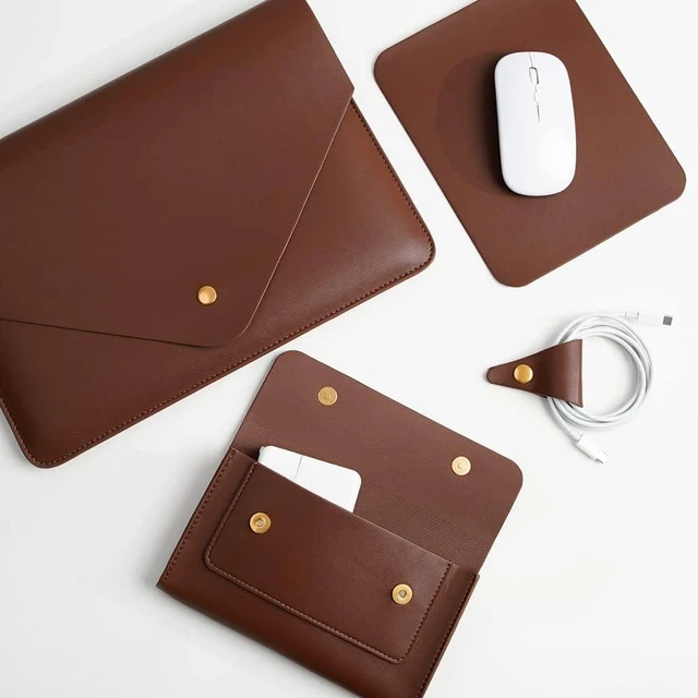 Alt view image 5 of 7 - PU Leather Laptop Sleeve Compatible with New 14 inch MacBook Pro A2992 A2918 A2442 Old MacBook Pro Air 13 Surface Laptop 13.5 Thinkpad X1 Carbon 14 Color Set of 4PCS Dark Brown