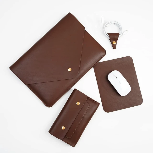 Main image of PU Leather Laptop Sleeve Compatible with New 14 inch MacBook Pro A2992 A2918 A2442 Old MacBook Pro Air 13 Surface Laptop 13.5 Thinkpad X1 Carbon 14 Color Set of 4PCS Dark Brown