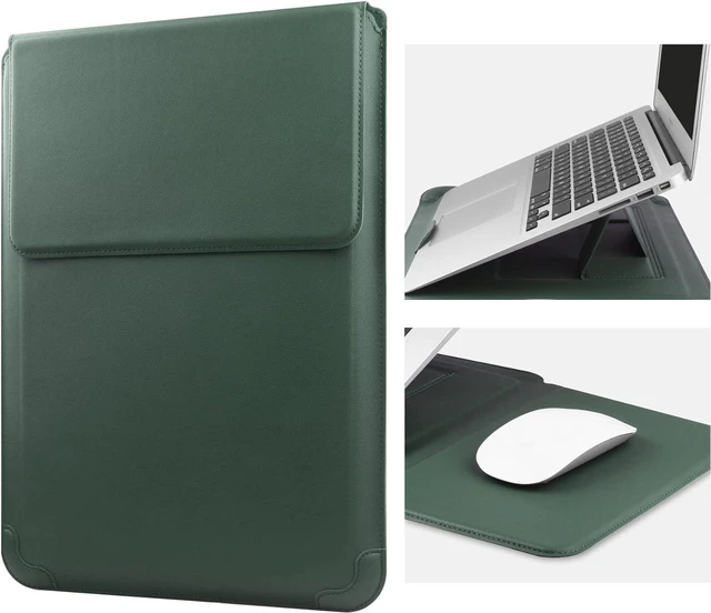 Main image of 14 Inch Laptop Sleeve Case Leather Bag with Stand Compatible with Mac Book Pro 14 2021/ Vivobook 14/ Pavilion X360/IdeaPad 14/ Matebook 14 PC Green