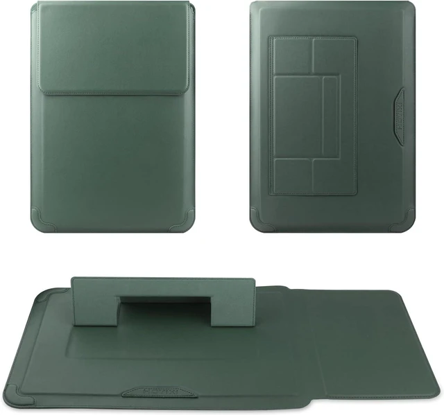 Alt view image 2 of 6 - 14 Inch Laptop Sleeve Case Leather Bag with Stand Compatible with Mac Book Pro 14 2021/ Vivobook 14/ Pavilion X360/IdeaPad 14/ Matebook 14 PC Green