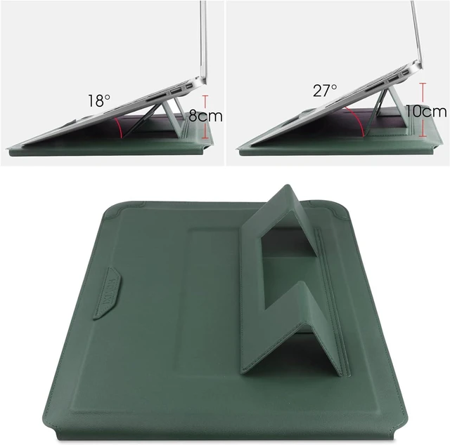 Alt view image 3 of 6 - 14 Inch Laptop Sleeve Case Leather Bag with Stand Compatible with Mac Book Pro 14 2021/ Vivobook 14/ Pavilion X360/IdeaPad 14/ Matebook 14 PC Green