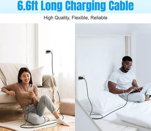 Alt view image 6 of 7 - Type C Fast Charger for Android Charger  Phone USB-C Charger Block Cable Cord 6.6ft for Galaxy S24/S23/S23+/S22/S21/S20/S10e/S9/S8/Note20/Note10/Note9/Z Fold 3/4/5 2-Pack
