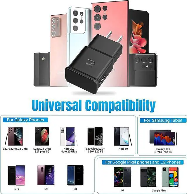 Alt view image 3 of 7 - Type C Fast Charger for Android Charger  Phone USB-C Charger Block Cable Cord 6.6ft for Galaxy S24/S23/S23+/S22/S21/S20/S10e/S9/S8/Note20/Note10/Note9/Z Fold 3/4/5 2-Pack