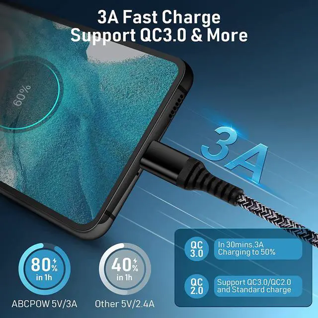 Alt view image 4 of 7 - Android Charger, 3A Power Adapter Phone Fast Charging Box Plug Cube, 6FT 9FT Type C Cable Cords for Motorola Moto Edge 5G UW,One 5g Ace,G Pure,G Stylus 2024,G Power 2023 2022 2021 Edge 50 30 Ultra Z4