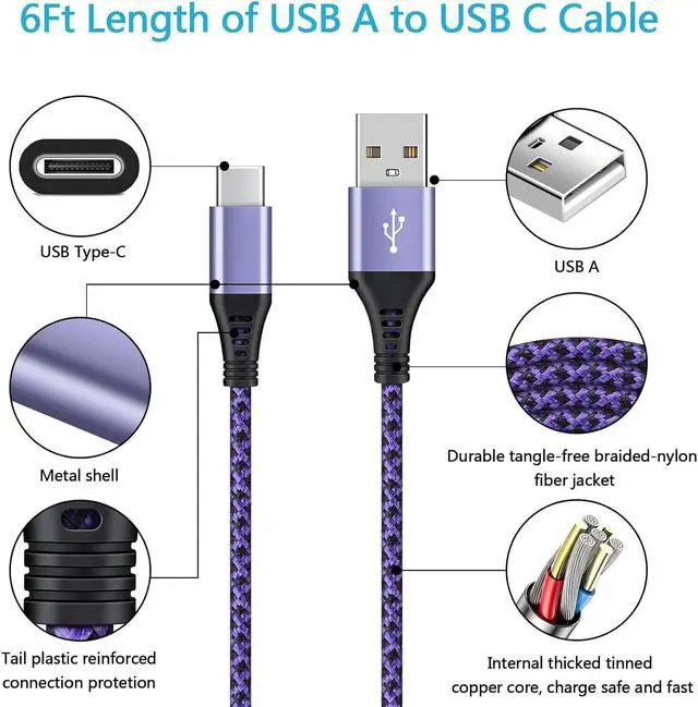 Alt view image 3 of 7 - 4Pack 6ft Fast USB Type C Cable Phone Charger Charging Cord for LG Stylo 4 5 6, LG G5 G6 G7 G8 G8X V20 V30 V40 V50 ThinQ, LG Velvet 5G, Wing 5G, LG K51 K52 K61 K62 K71 K92 K42 K41S K51S 2021