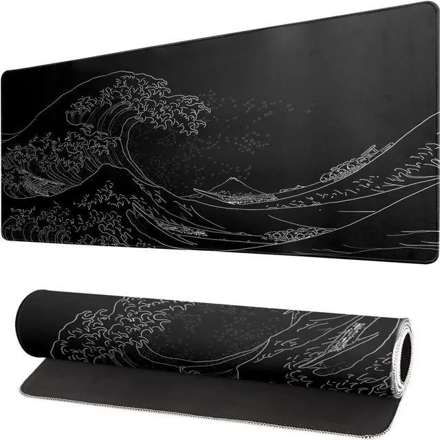 Main image of Japanese Sea Wave Large Mouse Pad Anime Black Gaming Extended Kanagawa Mat Desk Pad 3mm Thick Long Non-Slip Rubber Base Mice Pad 31.5 X 11.8 Inch