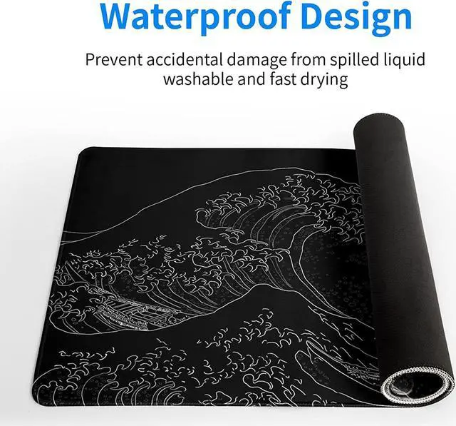 Alt view image 4 of 6 - Japanese Sea Wave Large Mouse Pad Anime Black Gaming Extended Kanagawa Mat Desk Pad 3mm Thick Long Non-Slip Rubber Base Mice Pad 31.5 X 11.8 Inch