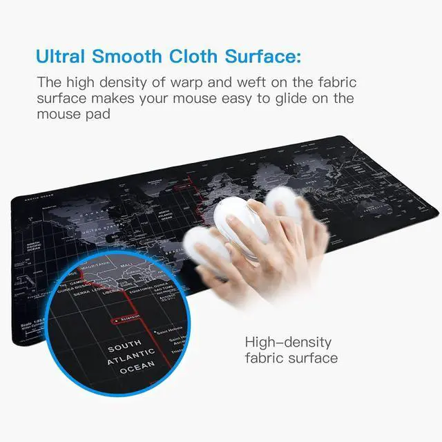 Alt view image 3 of 7 - Gaming Mouse Pad, Large Mouse Pad Size 31.5x11.8 Thickness 0.1inches,Premium-Textured Non-Slip & Waterproof Computer Mousepad with Stitched Edges for Gaming, Office & Home-80x30 Map002