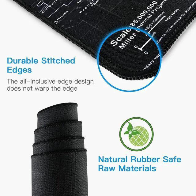 Alt view image 5 of 7 - Gaming Mouse Pad, Large Mouse Pad Size 31.5x11.8 Thickness 0.1inches,Premium-Textured Non-Slip & Waterproof Computer Mousepad with Stitched Edges for Gaming, Office & Home-80x30 Map002