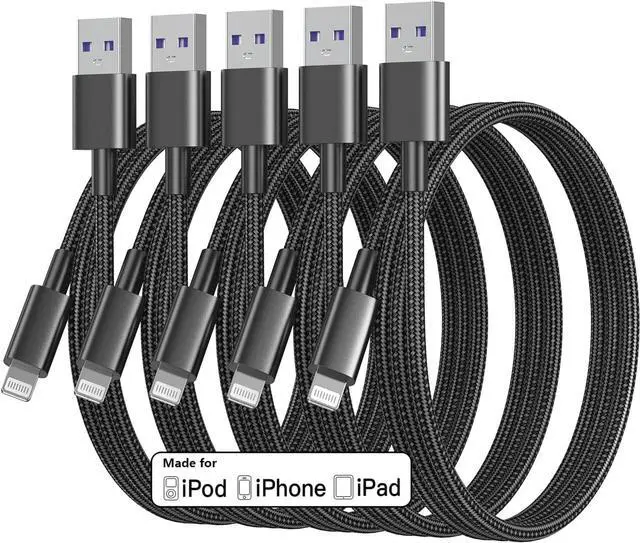 Main image of iPhone Charger Cable 3ft Lightning to USB Cables Fast iPhone Charging Cord 5Pack [Apple MFi Certified] Nylon Braided for iPhone 14 Pro Max/iPhone 13 plus/12 Pro/11 Mini/XR/Xs/X/8/7/6S/6/SE/iPad Air
