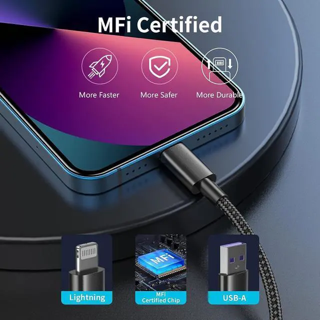 Alt view image 4 of 7 - iPhone Charger Cable 3ft Lightning to USB Cables Fast iPhone Charging Cord 5Pack [Apple MFi Certified] Nylon Braided for iPhone 14 Pro Max/iPhone 13 plus/12 Pro/11 Mini/XR/Xs/X/8/7/6S/6/SE/iPad Air