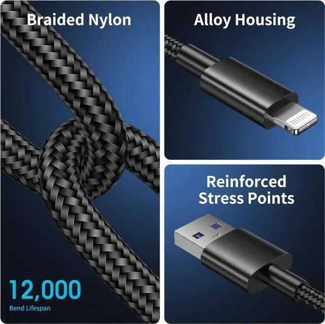 Alt view image 5 of 7 - iPhone Charger Cable 3ft Lightning to USB Cables Fast iPhone Charging Cord 5Pack [Apple MFi Certified] Nylon Braided for iPhone 14 Pro Max/iPhone 13 plus/12 Pro/11 Mini/XR/Xs/X/8/7/6S/6/SE/iPad Air