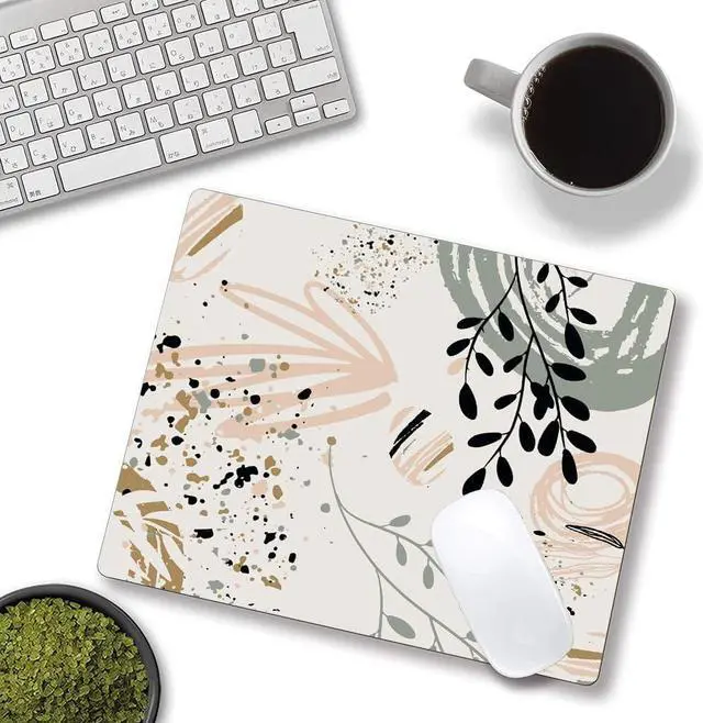 Alt view image 2 of 6 - Mouse Pad Mouse Pad with Abstract Art Design Square Mouse Mat Waterproof MousePad Non-Slip Rubber Base Mouse Pads for Office Laptop Modern Boho Leaves
