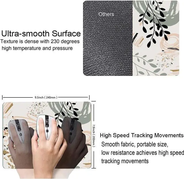 Alt view image 5 of 6 - Mouse Pad Mouse Pad with Abstract Art Design Square Mouse Mat Waterproof MousePad Non-Slip Rubber Base Mouse Pads for Office Laptop Modern Boho Leaves