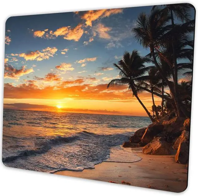 Main image of Sunset Beach Mouse pad with Tropical Ocean Landscape and Non-Slip Rubber Base Design for Personalized Womens Office Desktop Decoration Accessories 9.5x7.9 inch