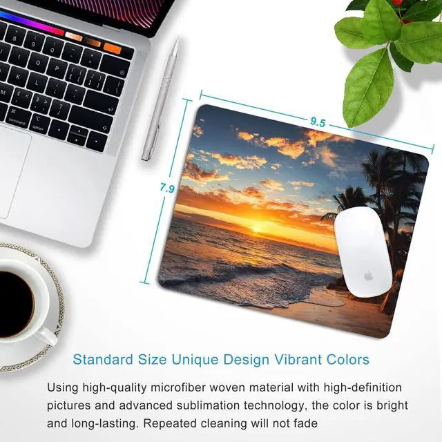 Alt view image 2 of 7 - Sunset Beach Mouse pad with Tropical Ocean Landscape and Non-Slip Rubber Base Design for Personalized Womens Office Desktop Decoration Accessories 9.5x7.9 inch
