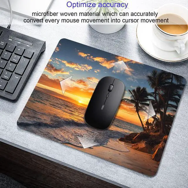 Alt view image 3 of 7 - Sunset Beach Mouse pad with Tropical Ocean Landscape and Non-Slip Rubber Base Design for Personalized Womens Office Desktop Decoration Accessories 9.5x7.9 inch