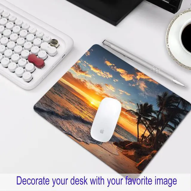 Alt view image 7 of 7 - Sunset Beach Mouse pad with Tropical Ocean Landscape and Non-Slip Rubber Base Design for Personalized Womens Office Desktop Decoration Accessories 9.5x7.9 inch