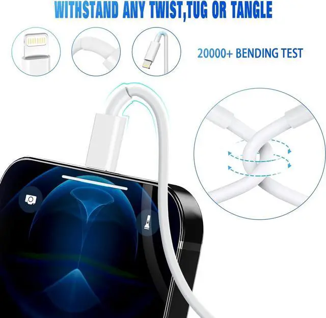 Alt view image 3 of 7 - 5Pack(3/3/6/6/10FT) Lightning Cable Fast Charging Cable MFi Certified Original iPhone Charger Cord Compatible for iPhone 14/13 mini/13/12/11 Pro MAX/XR/XS/8/7/Plus/6S/SE/iPad-White