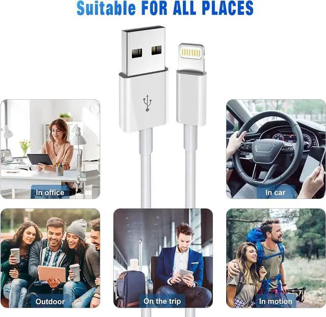 Alt view image 6 of 7 - 5Pack(3/3/6/6/10FT) Lightning Cable Fast Charging Cable MFi Certified Original iPhone Charger Cord Compatible for iPhone 14/13 mini/13/12/11 Pro MAX/XR/XS/8/7/Plus/6S/SE/iPad-White