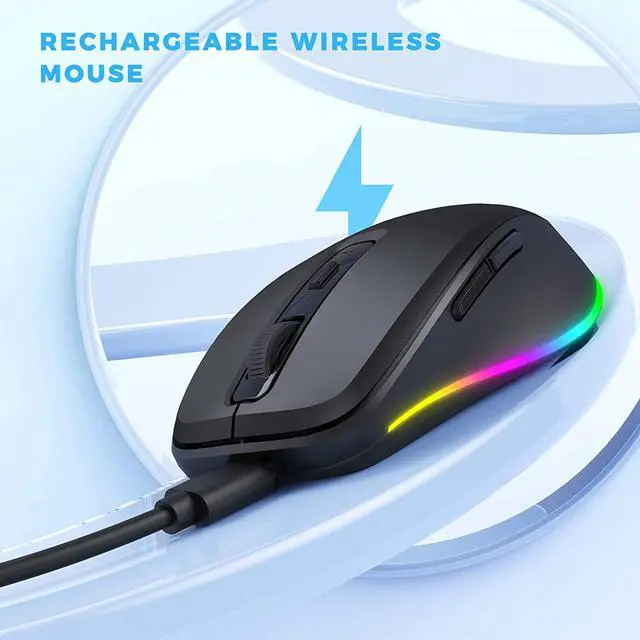 Alt view image 4 of 7 - PEIOUS Wireless Mouse with LED - Rechargeable Moving Mouse Jiggler Keeps Computer Awake - Black