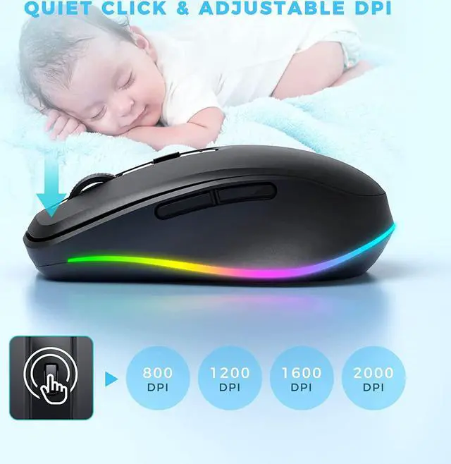 Alt view image 5 of 7 - PEIOUS Wireless Mouse with LED - Rechargeable Moving Mouse Jiggler Keeps Computer Awake - Black