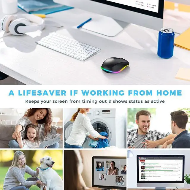 Alt view image 7 of 7 - PEIOUS Wireless Mouse with LED - Rechargeable Moving Mouse Jiggler Keeps Computer Awake - Black