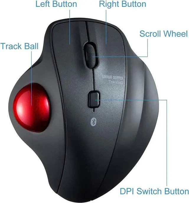 Alt view image 2 of 7 - SANWA Tb130 Bluetooth Trackball Mouse + Numeric Keypad Combo, Silent Click Roller Ball Mice, 4 DPI Adjustable, Rechargeable Wireless Ten Key Portable, Compatible with MacBook, Windows, Laptop, iOS