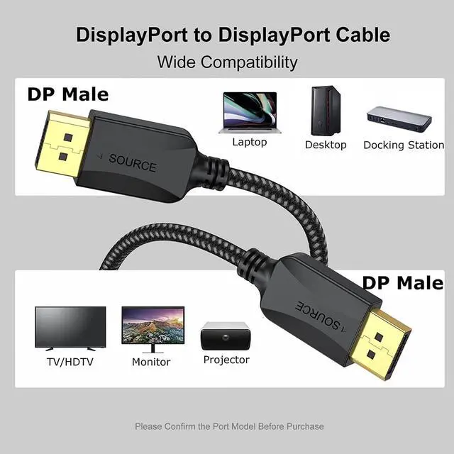 Alt view image 2 of 7 - DisplayPort to DisplayPort Cable 3 ft, 10-Pack DP Display Port Cable Adapter Male to Male 4K, 2k@165Hz/ 144Hz for Computer, Docking Station, Monitor and More