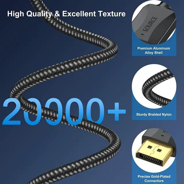 Alt view image 2 of 7 - DisplayPort to DisplayPort Cable 1.5 ft 2-Pack Thin DP Display Port Cable Adapter Male to Male 4K Braided 2k@165Hz/144Hz/120Hz for Computer Docking Station Monitor Splitter KVM and More