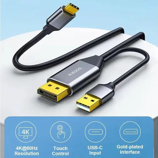Alt view image 2 of 7 - DisplayPort to USB C Cable 6.6ft 4K@60Hz with USB Cable Adapter DP Male to Type-C Male Converter Support Touch with Thunderbolt 3/4 MacBook Pro/Air 2020/2018 iPad Pro/Air XPS