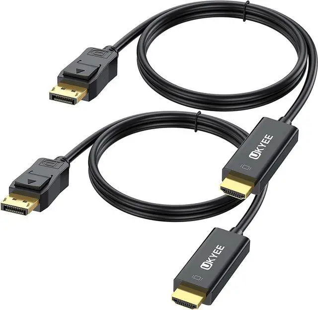 Main image of Displayport to HDMI Cable 6FT/1.83M 2-Pack Display Port (DP) to HDMI Adapter 6FT Male to Male Cord Converter for PCs to HDTV Monitor Projector.