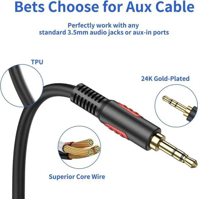 Alt view image 5 of 7 - 3.5mm Male to Male Audio Aux Cable 6ft AUX Cable for Beats Headphones iPods iPhones iPads Home/Car Stereos and More