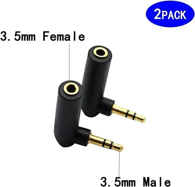 Alt view image 2 of 5 - 3.5mm Angle Male to Female Audio Adapter 90 Degree Right Angle Gold-Plated TRS Stereo Jack Plug AUX Connector Compatible with Headset Tablets MP3 Players Speakers(2 Pack)