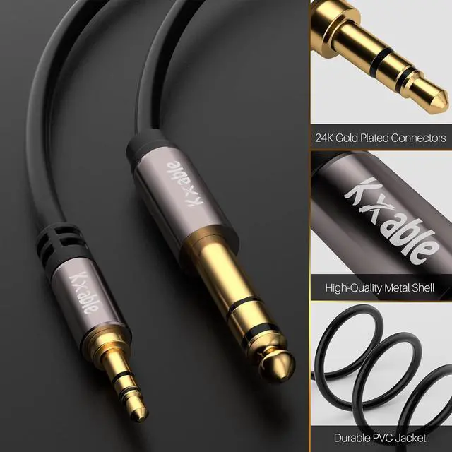 Alt view image 2 of 6 - 3.5mm to 6.35mm Stereo Audio Cable 15 Feet 1/4 to 1/8 inch Headphone Cable Jack Hi-Fi Sound Gold Plated Connectors OFC Core Black Cable (with 5 pcs Cable Ties)