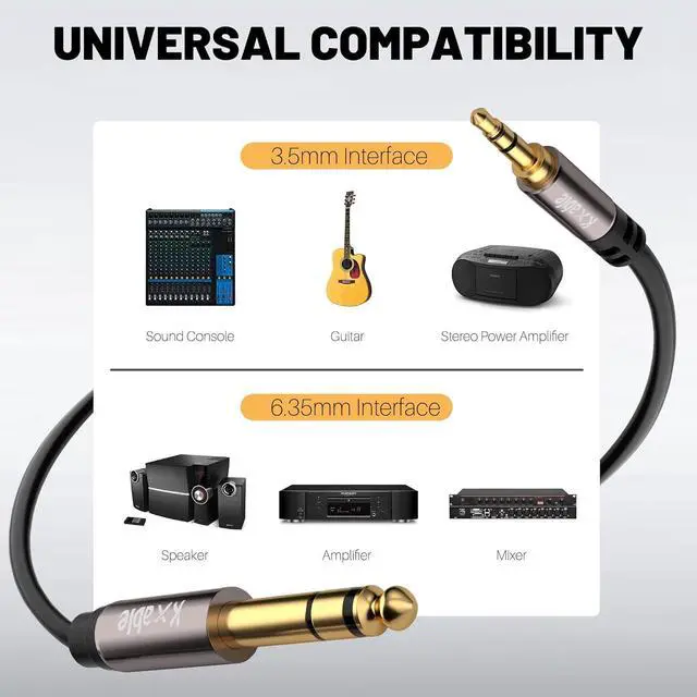 Alt view image 5 of 6 - 3.5mm to 6.35mm Stereo Audio Cable 15 Feet 1/4 to 1/8 inch Headphone Cable Jack Hi-Fi Sound Gold Plated Connectors OFC Core Black Cable (with 5 pcs Cable Ties)