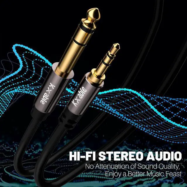 Alt view image 3 of 6 - 3.5mm to 6.35mm Stereo Audio Cable 15 Feet 1/4 to 1/8 inch Headphone Cable Jack Hi-Fi Sound Gold Plated Connectors OFC Core Black Cable (with 5 pcs Cable Ties)