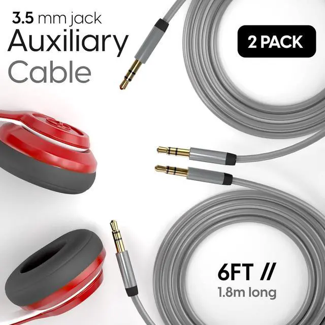 Alt view image 2 of 7 - Aux Cable 3.5mm Audio Cord for Car - 6ft Long Heavy-Duty Male to Male Jack Extension & Adapter Aux Cord for iPhone Android  Galaxy Headphones Slate - 2 Pack