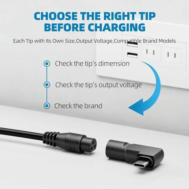 Alt view image 3 of 7 - 65W Universal Laptop Charger USB C for MacBook  HP   Chromebook   Sony Toshiba Gateway 18.5V 19V 19.5V 20V Computer Power Cord Supply AC Adapter 70W Max