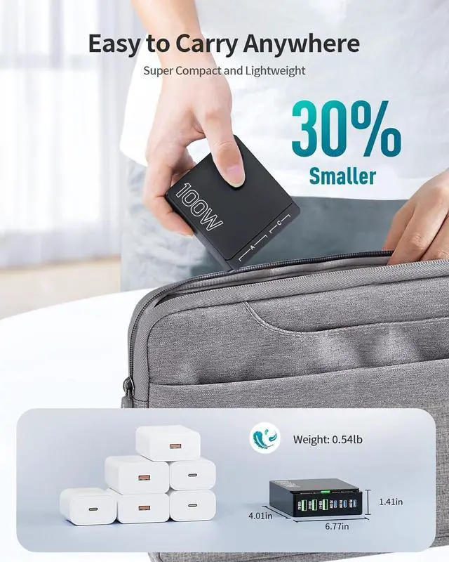 Alt view image 6 of 7 - USB C Charger Block Charging Station: 100W 6 Port GaN Fast Charging Brick Hub Cube Box - PD 3.0 Type C & USB A Wall Charger Power Adapter for All iPhone iPad  Android Pixel Series