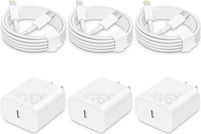 Main image of i Phone Charger Fast Charging-20W USB-C Block with 6 Ft Cord [MFi Certified] Compatible with IP 14/13/12/11/X Series, i Pad & More [3 Pack]