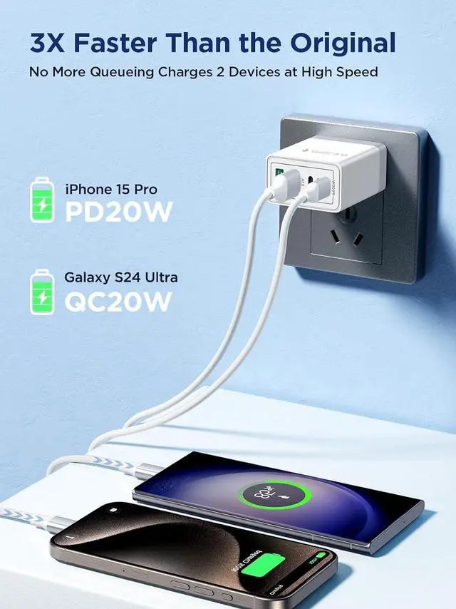 Alt view image 3 of 7 - USB C Charger Block 40W Fast Charging Block Type C Charging Block 4-Port Dual Port PD+QC Wall Charger Head Cube for iPhone 16 15 14 13 12 11 Pro Max XS iPad  Phone Tablet