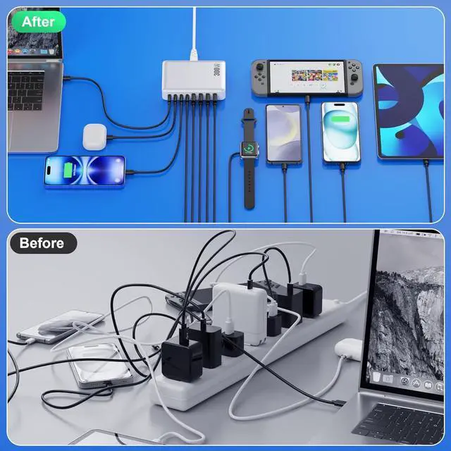 Alt view image 7 of 7 - 320W USB C Charger Block 10-Port USB C Charging Station GaN III PD 65W Mini PC Laptop Fast Charger Adapter for MacBook Pro/Air  iPad iPhone  Galaxy Black