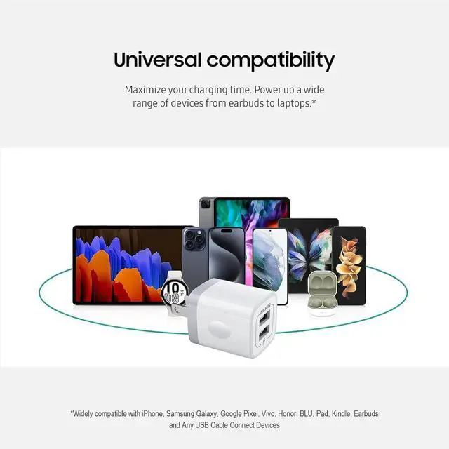Alt view image 6 of 7 - USB Wall Charger Charger Adapter 2-Pack 2.1A Dual Port Quick Plug Cube for iPhone 15 14 13 12 11 Pro Max 10 SE X XS Plus  Galaxy S23 S22 S21 Power Block Fast Charging Box Brick