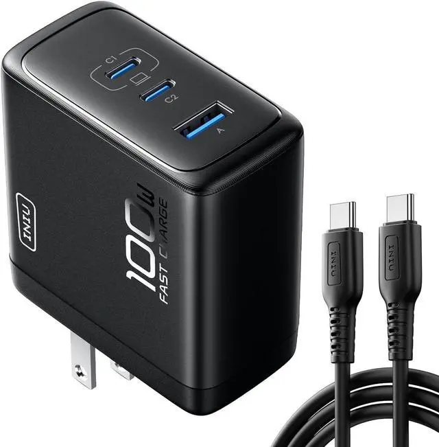 Main image of USB C Charger 3-Port 100W GaN Charger Compact Foldable PD PPS USB C Wall Charger Block for MacBook Pro/Air iPad Pro Galaxy S23  XPS 13 Note 20/10+ iPhone 16/15 Steam Deck