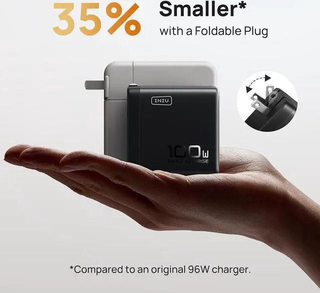 Alt view image 5 of 7 - USB C Charger 3-Port 100W GaN Charger Compact Foldable PD PPS USB C Wall Charger Block for MacBook Pro/Air iPad Pro Galaxy S23  XPS 13 Note 20/10+ iPhone 16/15 Steam Deck